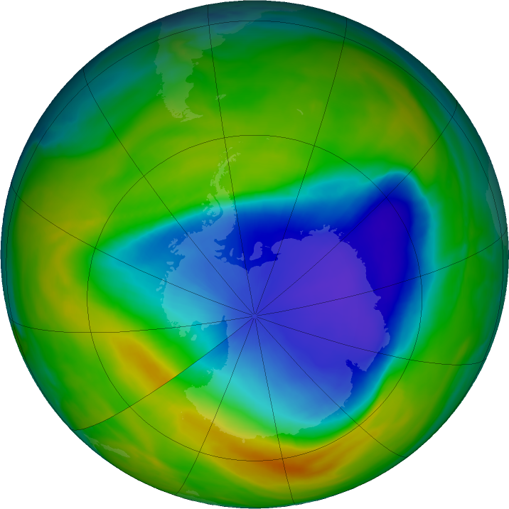 Antarctic ozone map for 25 October 2016